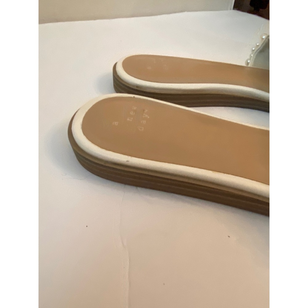 A New Day Pearl Embellished Slide Sandals White Tan Flat Square Toe Sz 10 - Picture 5 of 7